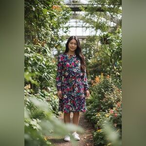 LOFT Floral Long Sleeve Dress - Multicolor